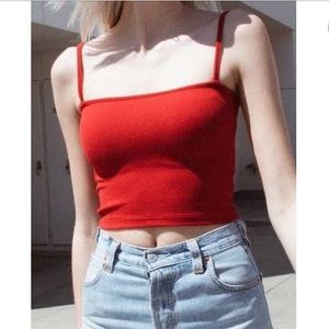 Brandy Melville Red Ribbed Straight Line Red Tank